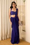 Shop_Richa Jaisinghani Label_Purple Georgette Beads, Elena Embellished Blouse And Pre-draped Saree Set _Online_at_Aza_Fashions