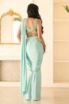 Shop_Richa Jaisinghani Label_Aqua Georgette Sequins, Beads, Amira Embellished Pre-draped Saree And Blouse Set _at_Aza_Fashions