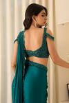 Shop_Richa Jaisinghani Label_Teal Georgette Beads, Sequins, Embroidery Mirage Pre-draped Saree And Blouse Set _at_Aza_Fashions