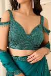 Shop_Richa Jaisinghani Label_Teal Georgette Beads, Sequins, Embroidery Mirage Pre-draped Saree And Blouse Set _Online_at_Aza_Fashions