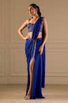 Buy_Richa Jaisinghani Label_Blue Georgette Sequins, Beads Amaya Pre-draped Saree And Corset Blouse Set _at_Aza_Fashions