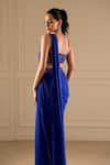 Shop_Richa Jaisinghani Label_Blue Georgette Sequins, Beads Amaya Pre-draped Saree And Corset Blouse Set _at_Aza_Fashions