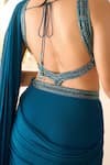 Shop_Richa Jaisinghani Label_Teal Georgette Sequins, Beads, Serena Embellished Pre-draped Saree And Blouse Set _Online_at_Aza_Fashions