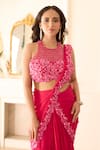 Buy_Richa Jaisinghani Label_Fuchsia Georgette Embroidery, Sequins, Amore Pre-draped Saree And Blouse Set _Online_at_Aza_Fashions