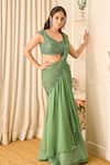 Richa Jaisinghani Label_Green Georgette Sequins, Stella Embellished Lehenga Saree And Blouse Set _Online_at_Aza_Fashions