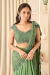 Shop_Richa Jaisinghani Label_Green Georgette Sequins, Stella Embellished Lehenga Saree And Blouse Set _Online_at_Aza_Fashions