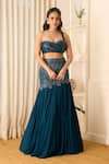 Buy_Richa Jaisinghani Label_Teal Georgette Beads, Embroidery Mia Embellished One Shoulder Blouse And Skirt Set _at_Aza_Fashions