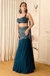 Buy_Richa Jaisinghani Label_Teal Georgette Beads, Embroidery Mia Embellished One Shoulder Blouse And Skirt Set _Online_at_Aza_Fashions