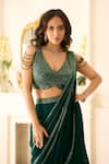 Buy_Richa Jaisinghani Label_Green Georgette Beads, Sequins Alana Embellished Lehenga Saree And Blouse Set _Online_at_Aza_Fashions