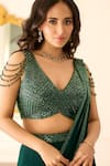 Shop_Richa Jaisinghani Label_Green Georgette Beads, Sequins Alana Embellished Lehenga Saree And Blouse Set _Online_at_Aza_Fashions