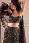 Shop_Richa Jaisinghani Label_Black Georgette Beads, Sequins Sweetheart Neck Luna Embellished Lehenga Set _Online_at_Aza_Fashions