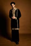 Shop_Punit Balana_Black Velvet, Cotton, Lycra Embroidery Marodi Kurta Set _Online_at_Aza_Fashions