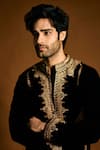 Punit Balana_Black Velvet, Cotton, Lycra Embroidery Marodi Kurta Set _at_Aza_Fashions