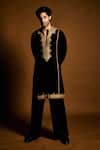 Buy_Punit Balana_Black Velvet, Cotton, Lycra Embroidery Marodi Kurta Set 