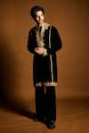 Shop_Punit Balana_Black Velvet, Cotton, Lycra Embroidery Marodi Kurta Set 
