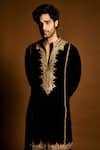 Punit Balana_Black Velvet, Cotton, Lycra Embroidery Marodi Kurta Set _Online