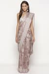 Buy_Soup By Sougat Paul_Pink Cotton Satin Blouse Halter Neckline Printed Saree With _at_Aza_Fashions