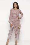 Buy_Soup By Sougat Paul_Pink Flat Chiffon Round Neck Printed Asymmetric Tunic And Pant Set _at_Aza_Fashions
