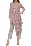 Buy_Soup By Sougat Paul_Pink Flat Chiffon Round Neck Printed Asymmetric Tunic And Pant Set _Online_at_Aza_Fashions