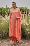 Buy_Vaayu_Pink Muslin, Cotton Embroidery, Applique, Tassels Magnolia Thread Kurta Set _at_Aza_Fashions