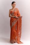 Buy_Anushree Reddy_Orange Embroidery, Sequins Seheaj Saree With Unstitched Blouse Piece _at_Aza_Fashions