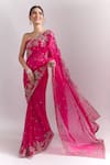 Buy_Anushree Reddy_Red Embroidery, Zari, Sequins Cherry Inayat Saree With Unstitched Blouse Piece _at_Aza_Fashions