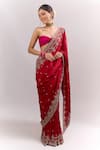 Buy_Anushree Reddy_Red Embroidery, Zari Anika Saree With Unstitched Blouse Piece _at_Aza_Fashions