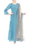 Shop Soup By Sougat Paul Blue Round Tiered Anarkali Kurta With Dupatta Online at Aza Fashions Shop_Soup By Sougat Paul_Blue Round Tiered Anarkali Kurta With Dupatta_Online_at_Aza_Fashions