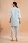 Shop_Naintara Bajaj_Sky Blue Linen Embroidery, Lace Round Neck, Split Kurta And Pant Set _at_Aza_Fashions
