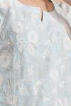 Shop_Naintara Bajaj_Sky Blue Linen Embroidery, Lace Round Neck, Split Kurta And Pant Set _Online_at_Aza_Fashions