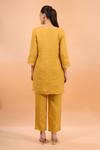 Shop_Naintara Bajaj_Mustard Linen Embroidery Split V-neck Kurta And Pant Set _at_Aza_Fashions