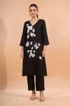 Buy_Naintara Bajaj_Black Linen Embroidery, Lace V-neck Floral Kurta And Pant Set _at_Aza_Fashions