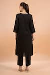 Shop_Naintara Bajaj_Black Linen Embroidery, Lace V-neck Floral Kurta And Pant Set _at_Aza_Fashions