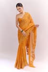 Buy_Anushree Reddy_Orange Embroidery Tonal Cutwork Saree With Unstitched Blouse Piece _at_Aza_Fashions