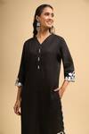 Shop_Naintara Bajaj_Black Linen Embroidery Split V-neck Scallop Kurta And Pant Set _Online_at_Aza_Fashions
