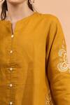 Shop_Naintara Bajaj_Mustard Linen Embroidery Split V-neck Kurta And Pant Set _Online_at_Aza_Fashions