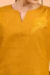 Buy_Naintara Bajaj_Mustard Linen Embroidery Split V-neck Kurta And Pant Set _Online_at_Aza_Fashions