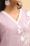 Shop_Naintara Bajaj_Pink Linen Embroidery, Lace V-neck Kurta And Pant Set _Online_at_Aza_Fashions