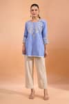 Buy_Naintara Bajaj_Sky Blue Embroidery Round Neck Kurta _at_Aza_Fashions