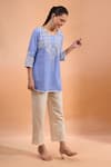 Naintara Bajaj_Sky Blue Embroidery Round Neck Kurta _Online_at_Aza_Fashions