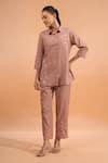 Buy_Naintara Bajaj_Pink Cotton, Linen Embroidery Collared, Button-down Neck Kurta And Pant Set _at_Aza_Fashions