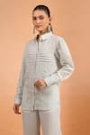 Buy_Naintara Bajaj_Sky Blue Embroidery Collared, Button-down Neck Pin Tucked Kurta _at_Aza_Fashions