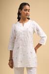 Buy_Naintara Bajaj_Off White Linen Embroidery Split V-neck Kurta And Pant Set _Online_at_Aza_Fashions