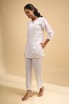 Naintara Bajaj_Off White Linen Embroidery Split V-neck Kurta And Pant Set _at_Aza_Fashions