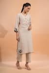 Buy Naintara Bajaj Beige Linen Embroidery V-neck Kurta And Pant Set Online at Aza Fashions Buy_Naintara Bajaj_Beige Linen Embroidery V-neck Kurta And Pant Set _Online_at_Aza_Fashions