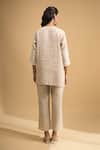 Shop_Naintara Bajaj_Beige Linen Embroidery, Lace Split V-neck Kurta And Pant Set _at_Aza_Fashions