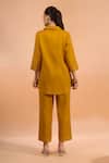 Shop Naintara Bajaj Mustard Cotton, Linen Embroidery Collared, Button-down Neck Kurta And Pant Set at Aza Fashions Shop_Naintara Bajaj_Mustard Cotton, Linen Embroidery Collared, Button-down Neck Kurta And Pant Set _at_Aza_Fashions