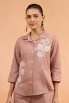 Buy_Naintara Bajaj_Pink Cotton, Linen Embroidery Collared Shirt And Pant Set _Online_at_Aza_Fashions