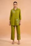 Buy Naintara Bajaj Green Cotton, Linen Embroidery Collared Kurta And Pant Set at Aza Fashions Buy_Naintara Bajaj_Green Cotton, Linen Embroidery Collared Kurta And Pant Set _at_Aza_Fashions
