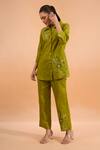 Naintara Bajaj Green Cotton, Linen Embroidery Collared Kurta And Pant Set Online at Aza Fashions Naintara Bajaj_Green Cotton, Linen Embroidery Collared Kurta And Pant Set _Online_at_Aza_Fashions